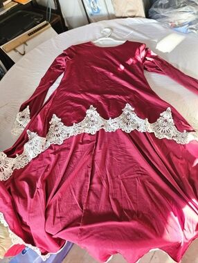 Berry Lace-Trim Swing Dress